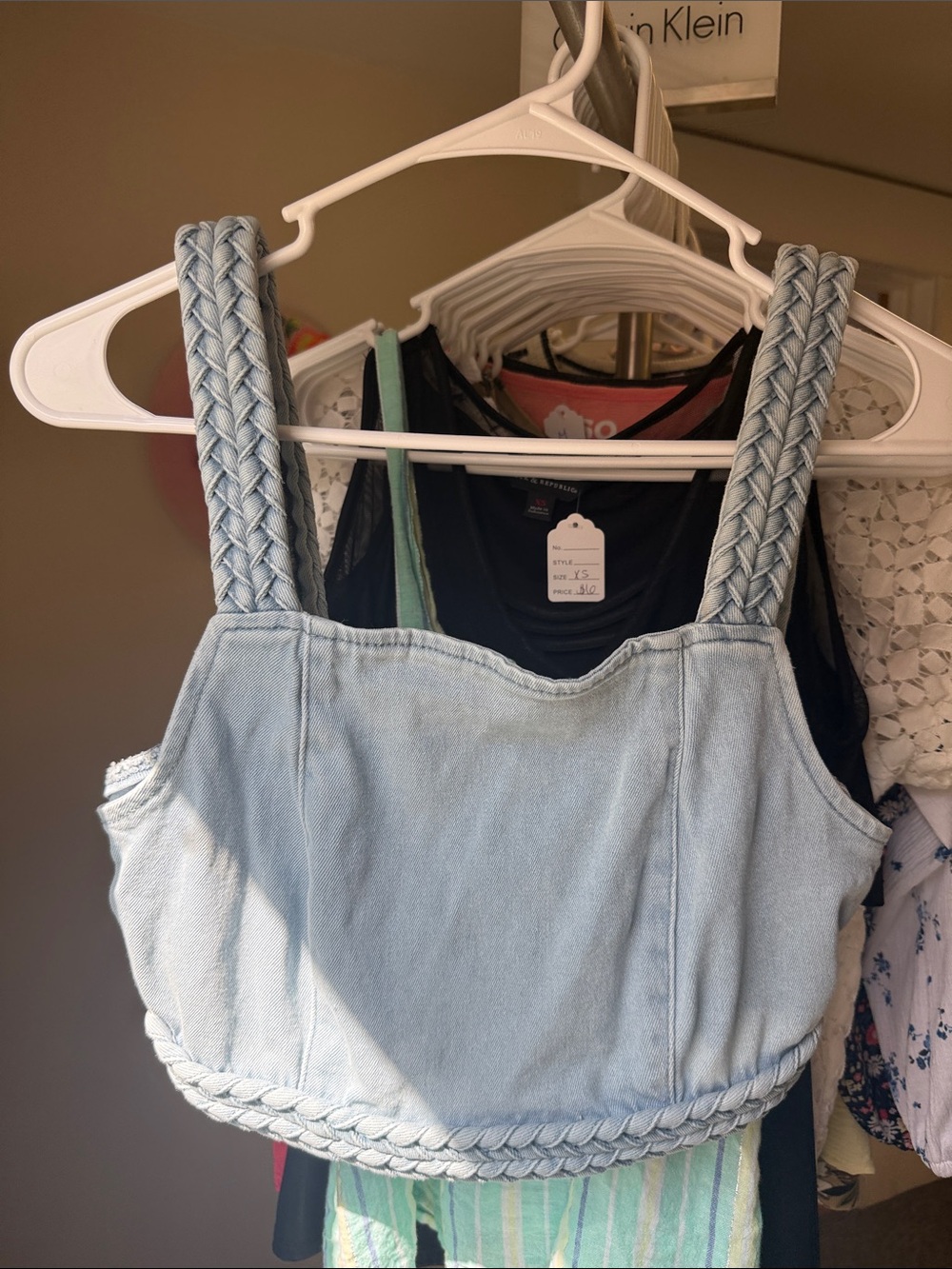 Forever 21 Light Blue Braided-Strap Denim Crop Top